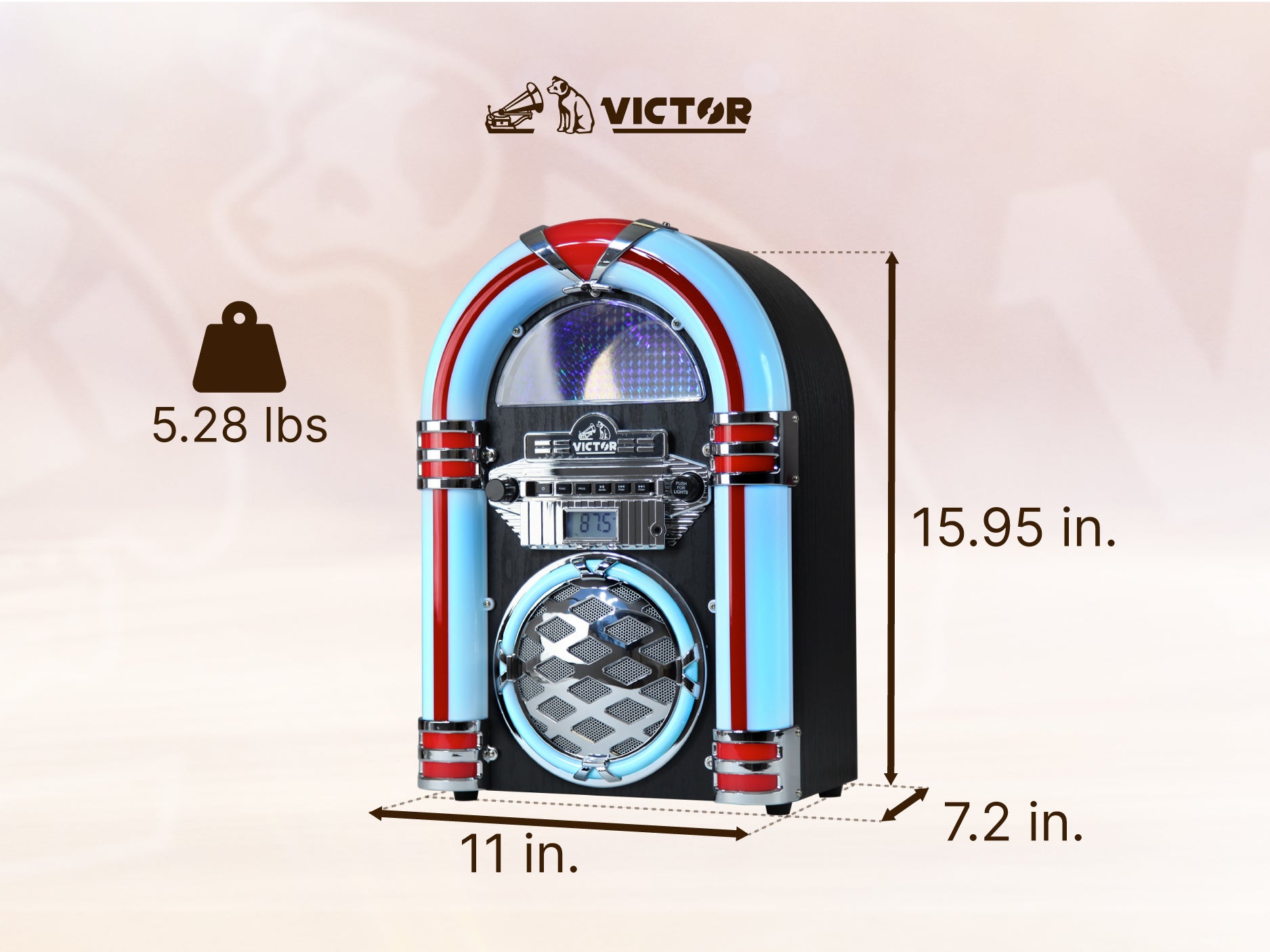 WILSHIRE Desktop Bluetooth® Jukebox with Multicolor LED Lighting