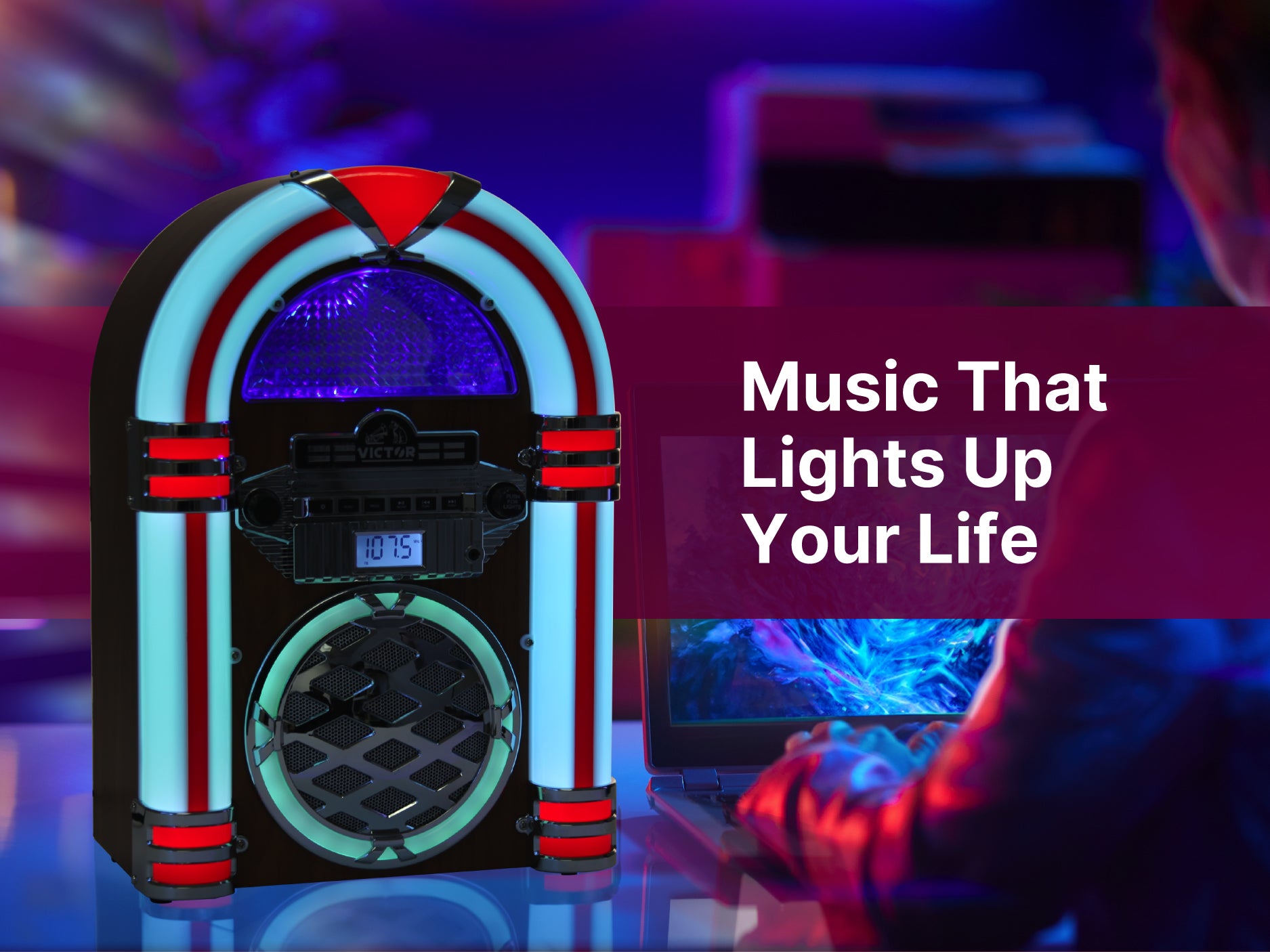 WILSHIRE Desktop Bluetooth® Jukebox with Multicolor LED Lighting