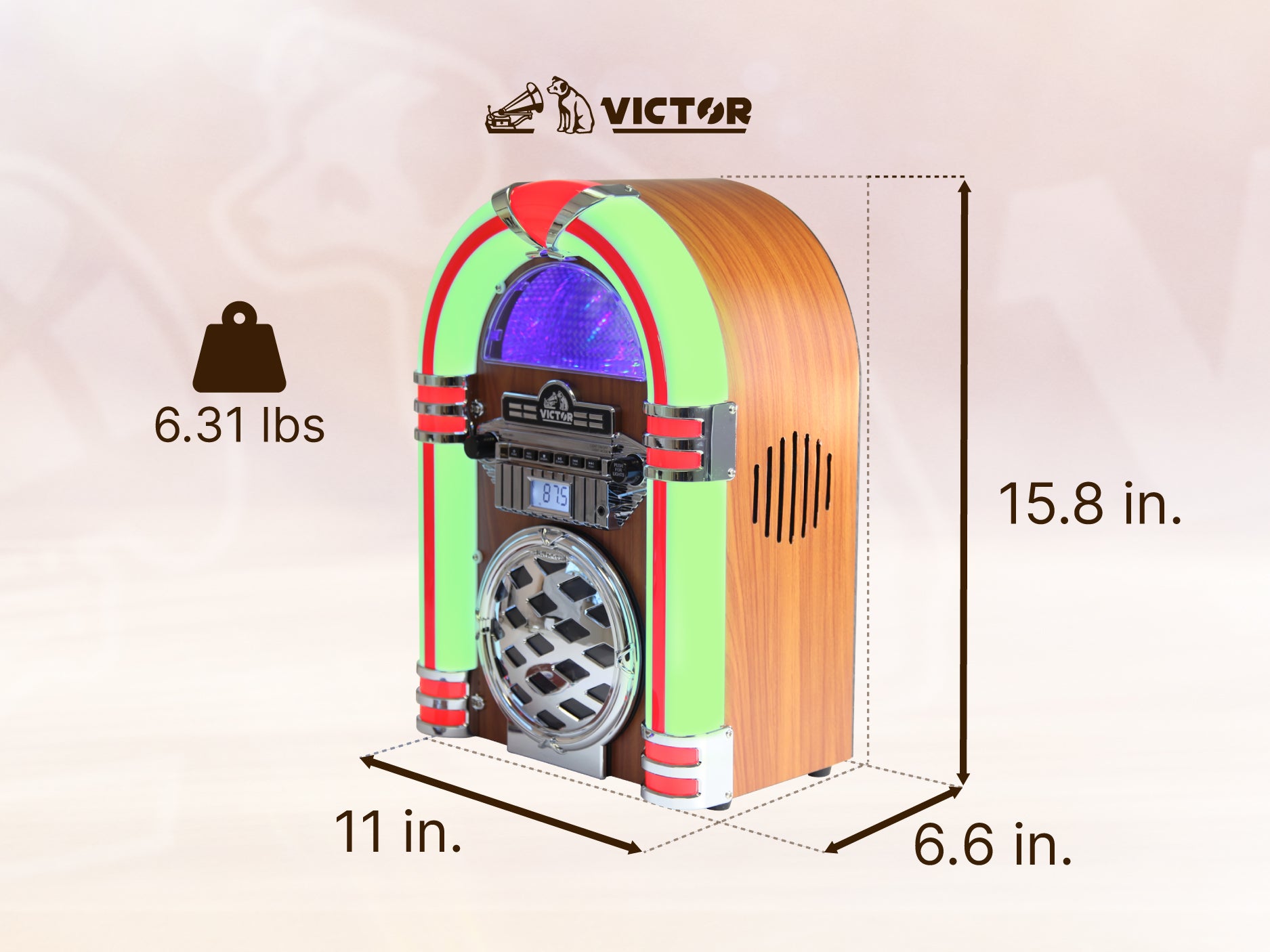 BROADWAY Desktop Bluetooth® Jukebox with Multicolor LED Lighting