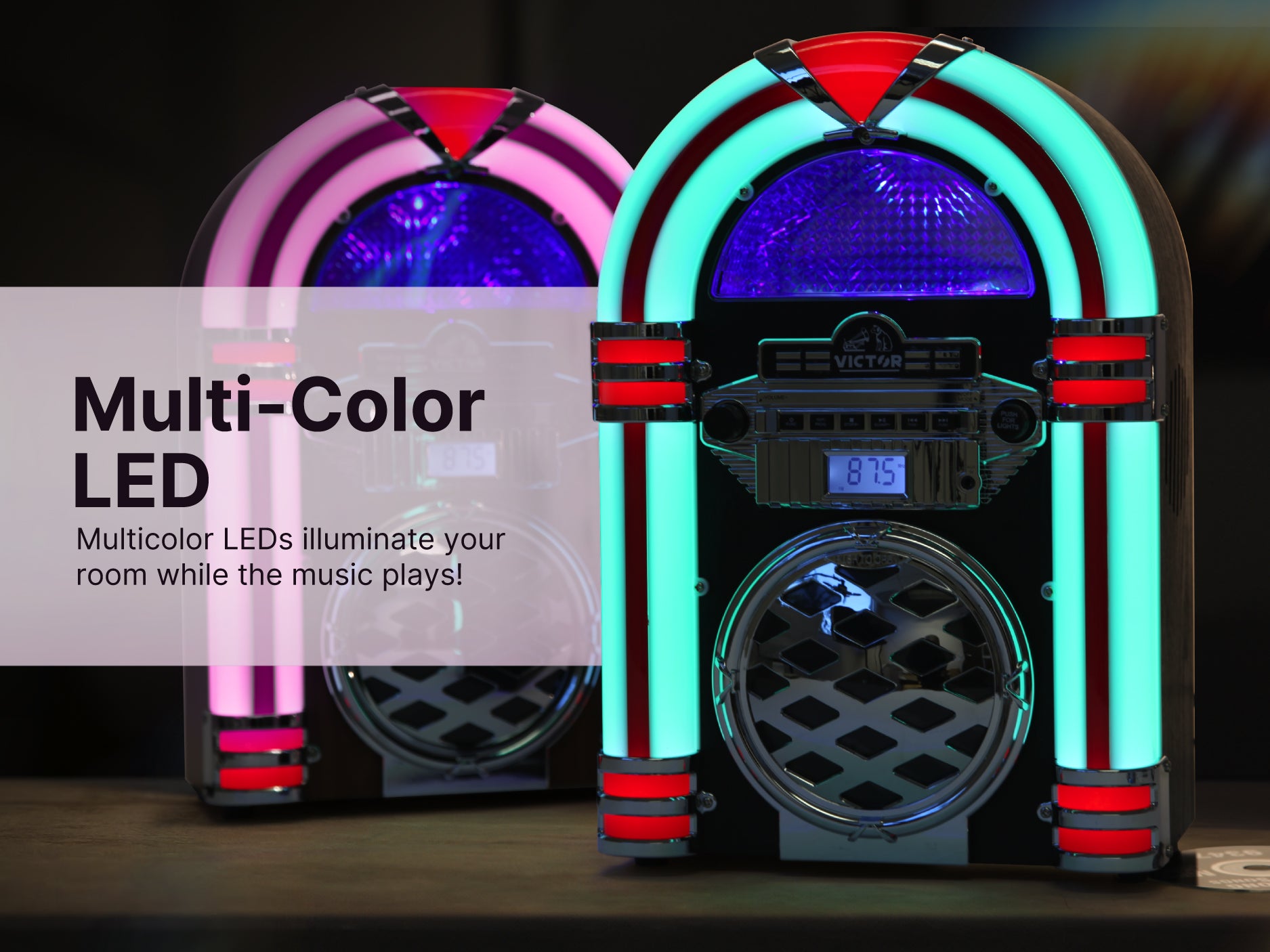BROADWAY Desktop Bluetooth® Jukebox with Multicolor LED Lighting